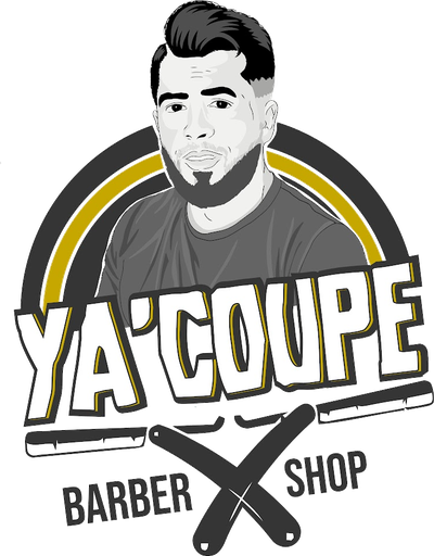 Logo van Ya'Coupe Barbershop met een getekend portret